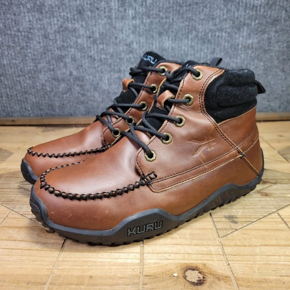 KURU Quest Men's 8.5‎ Brown Leather Ankle Lace Up Camp Hiking Boots Trail Moc